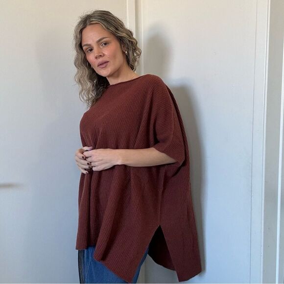 Vince Ribbed Cashmere Blend Poncho in Henna - Picture 10 of 15
